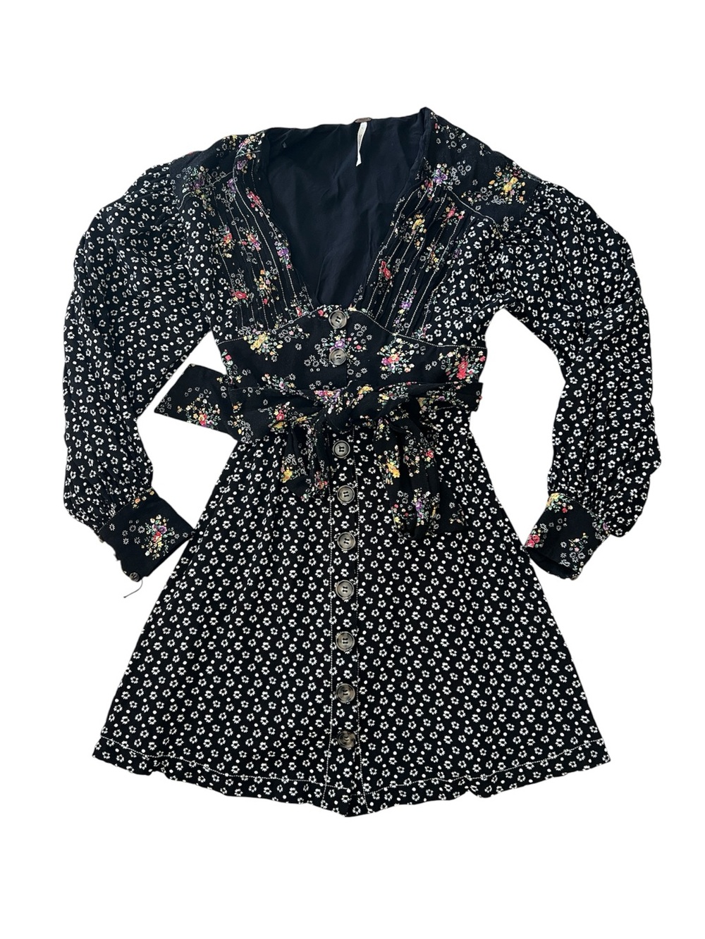 Free People Black Floral Wonderland Mini Dress 🌷🖤